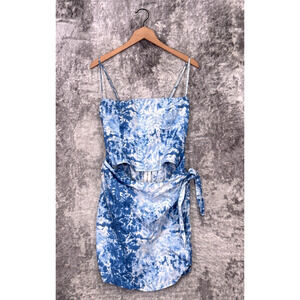 Reformation Dress 10 Womens Marseilles Linen Shibori Dye Wrap Tie Mini